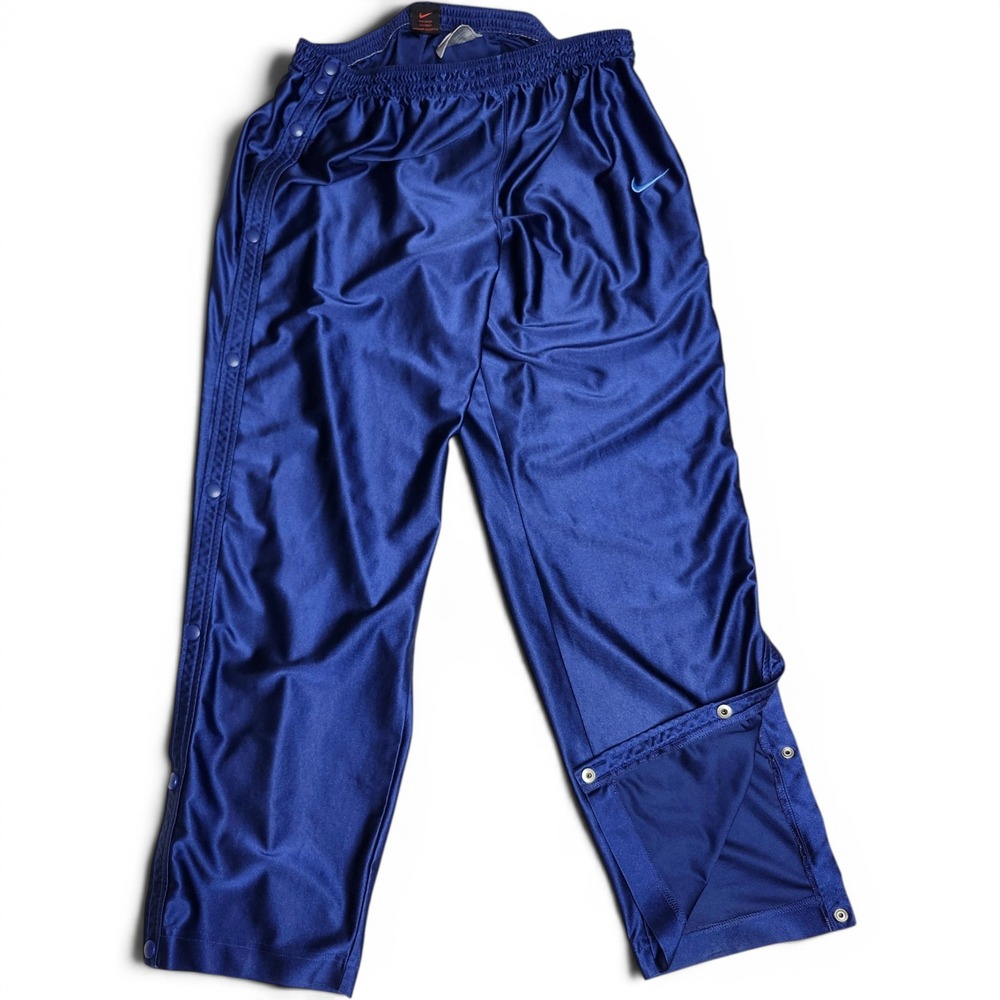 Vintage Nike Pants Shiny Blue TearAway Dazzle Y2K Snap On Baggy Y XL Fits 34x31